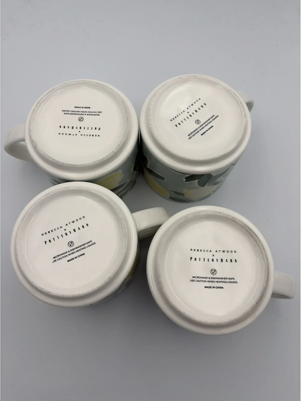 Pottery Barn Lot of 4 Coffee Mugs Rebecca Atwood Lemon Stoneware Cups